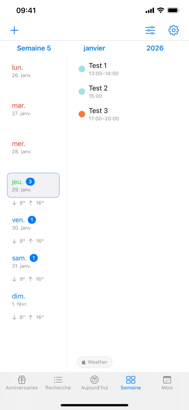 Aujourd’hui, semaine, mois