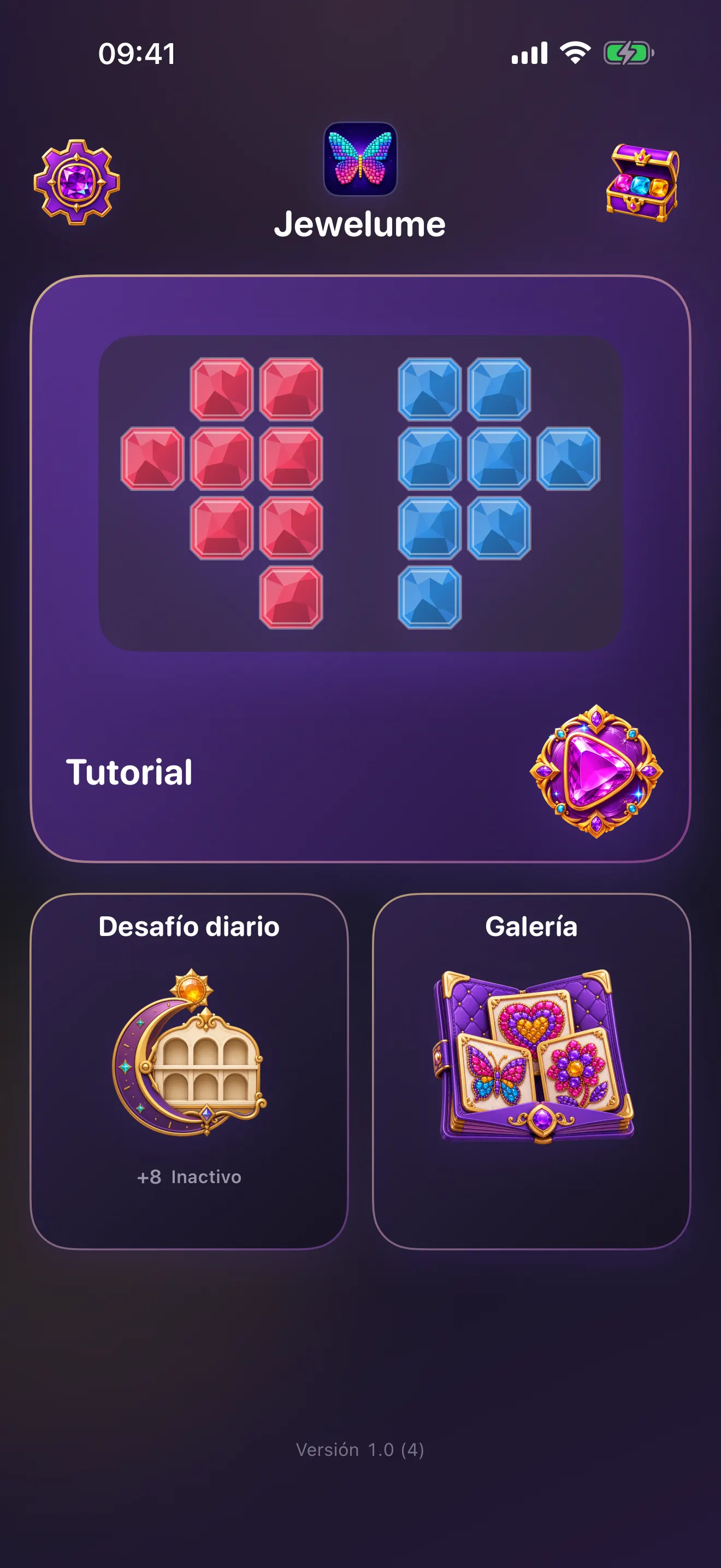Jewelume: Puzzle de Gemas – Pantalla de inicio