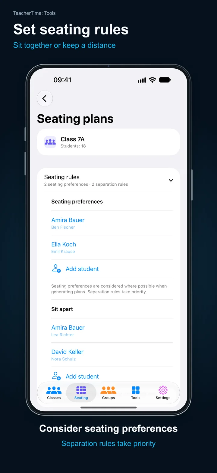 TeacherTime: Tools – Set seating rules: Sit together or keep a distance
