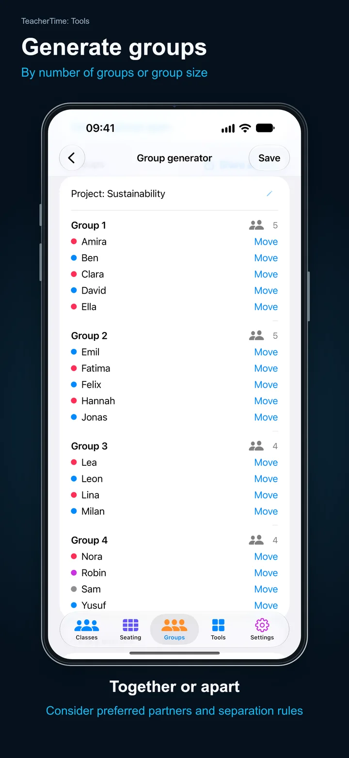 TeacherTime: Tools – Generate groups: By number of groups or group size