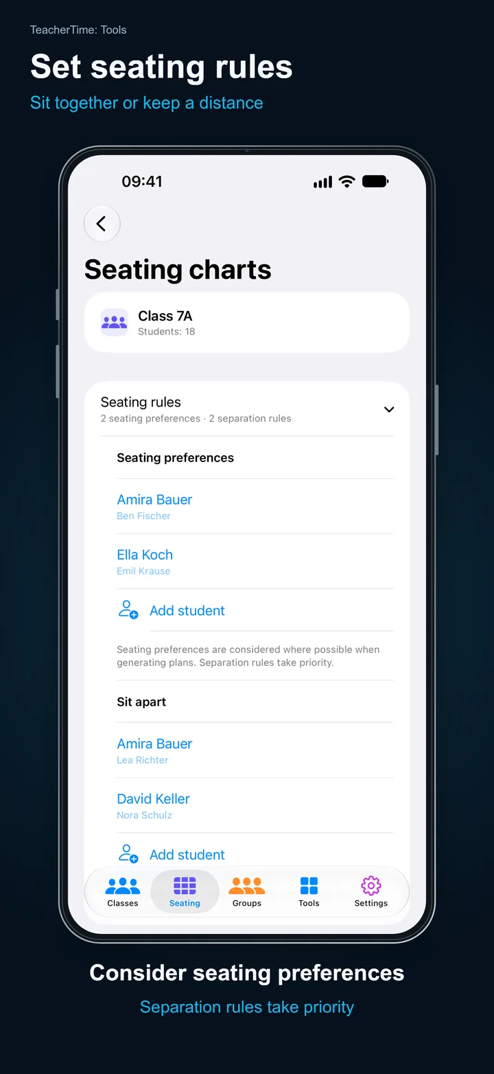 TeacherTime: Tools – Set seating rules: Sit together or keep a distance