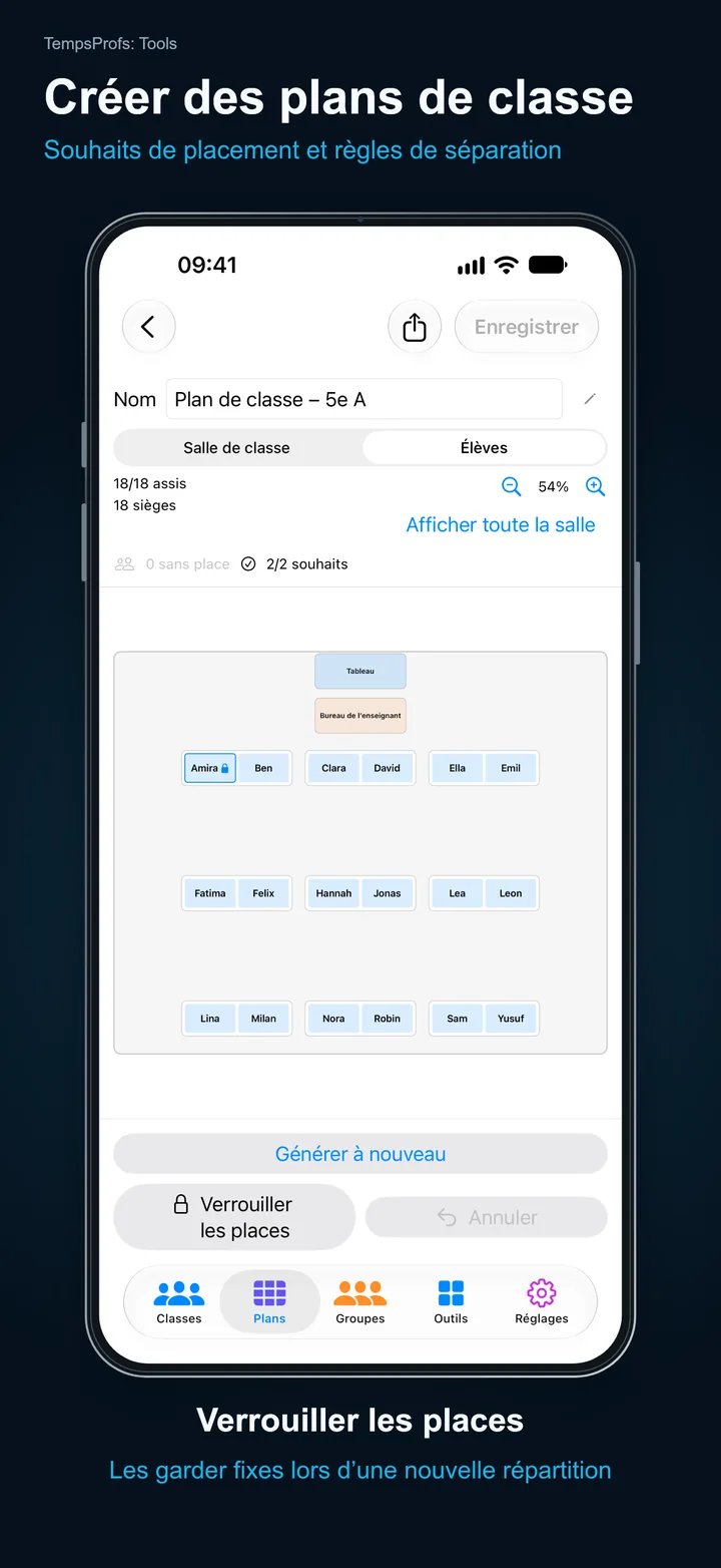 TempsProfs: Tools – Créer des plans de classe: Souhaits de placement et règles de séparation