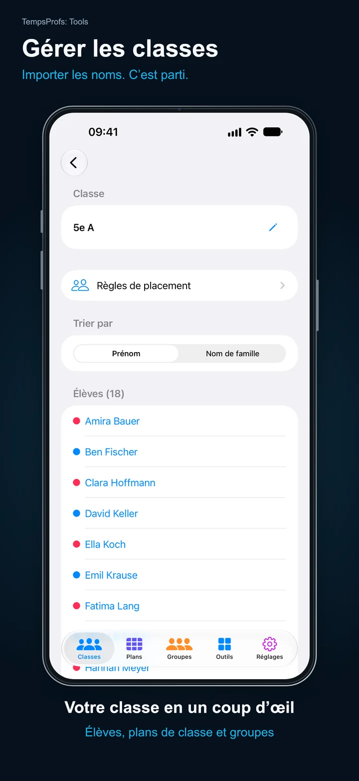 TempsProfs: Tools – Gérer les classes: Importer les noms. C’est parti.