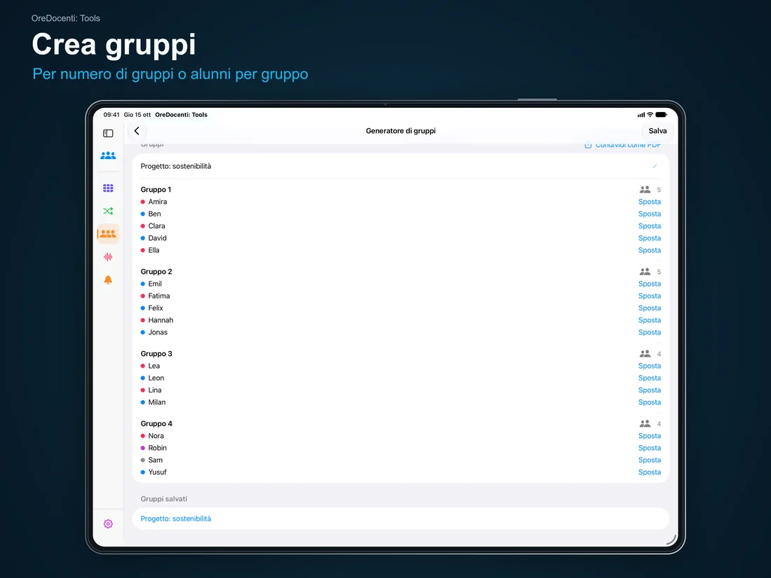 OreDocenti: Tools – Crea gruppi: Per numero di gruppi o alunni per gruppo