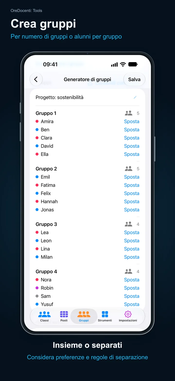 OreDocenti: Tools – Crea gruppi: Per numero di gruppi o alunni per gruppo