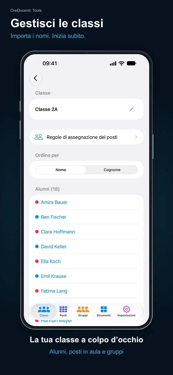 OreDocenti: Tools – Gestisci le classi: Importa i nomi. Inizia subito.