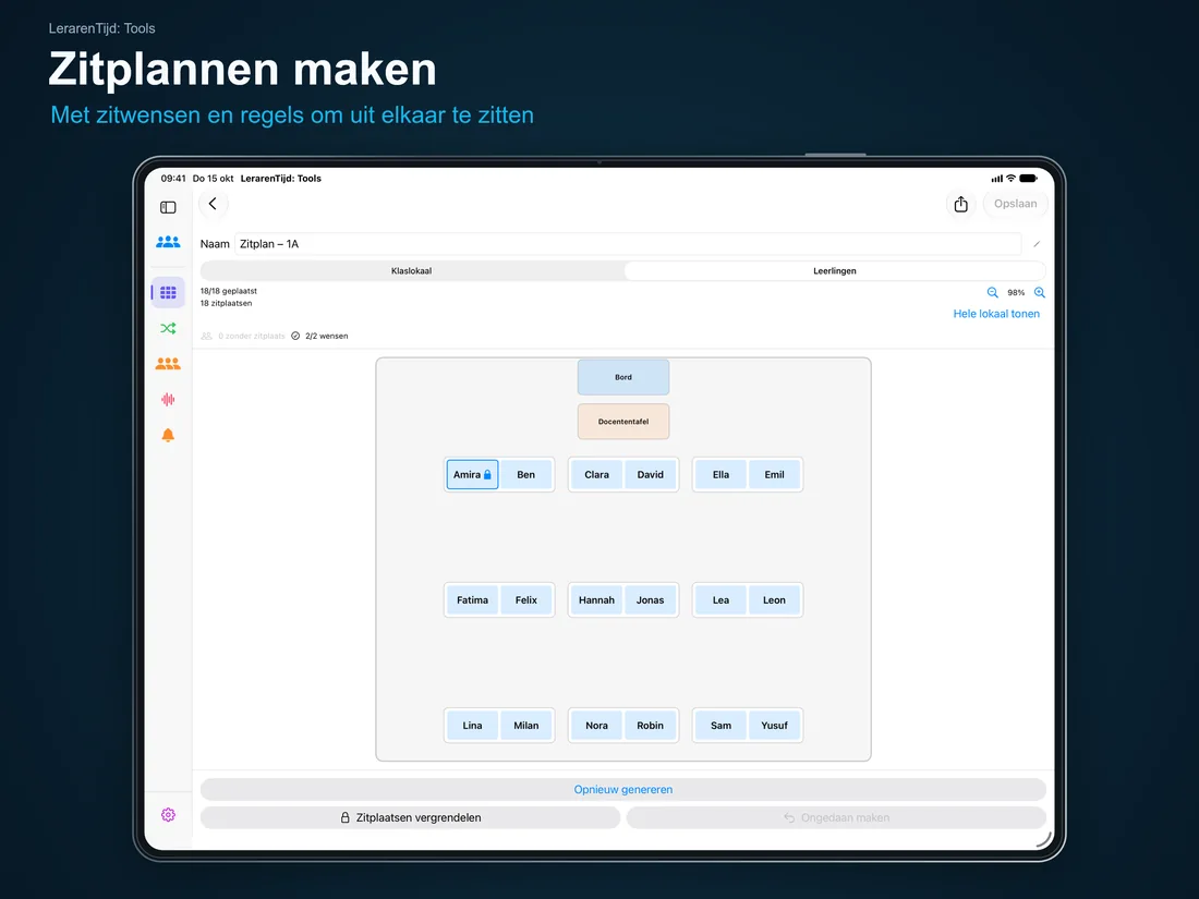 LerarenTijd: Tools – Zitplannen maken: Met zitwensen en regels om uit elkaar te zitten – iPad