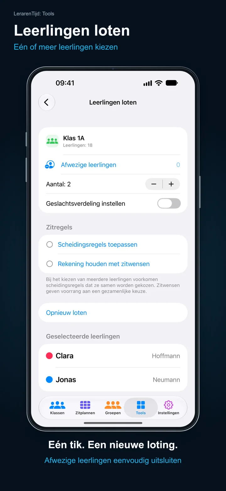 LerarenTijd: Tools – Leerlingen loten: Eén of meer leerlingen kiezen