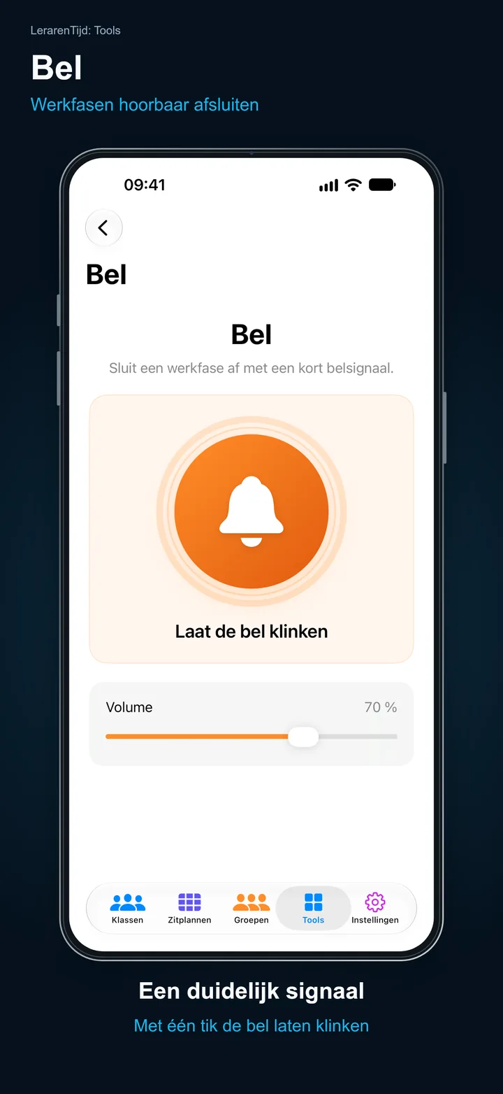 LerarenTijd: Tools – Bel: Werkfasen hoorbaar afsluiten