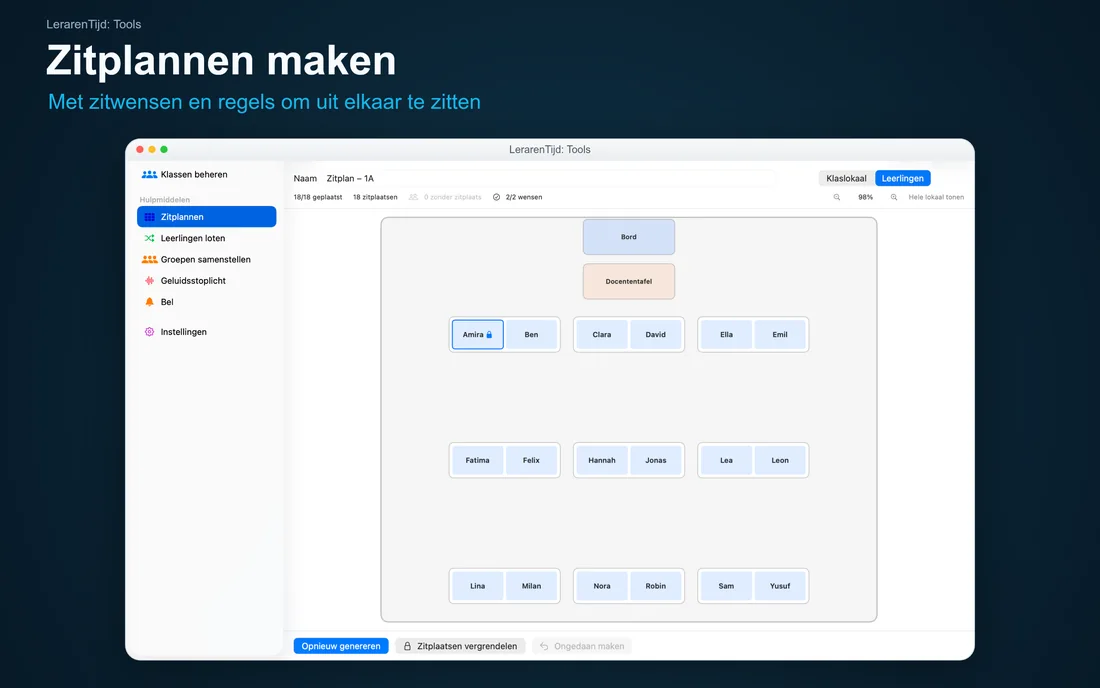 LerarenTijd: Tools – Zitplannen maken: Met zitwensen en regels om uit elkaar te zitten – Mac